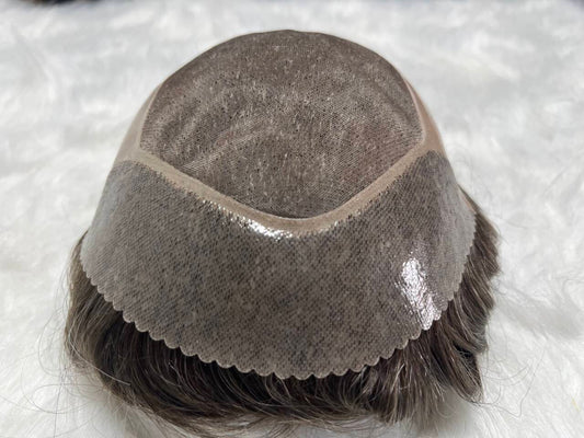 Fine Monofilament Hair Replacement Systems PU Coated Sides and Back with Skin Gauze Front Hair Unit