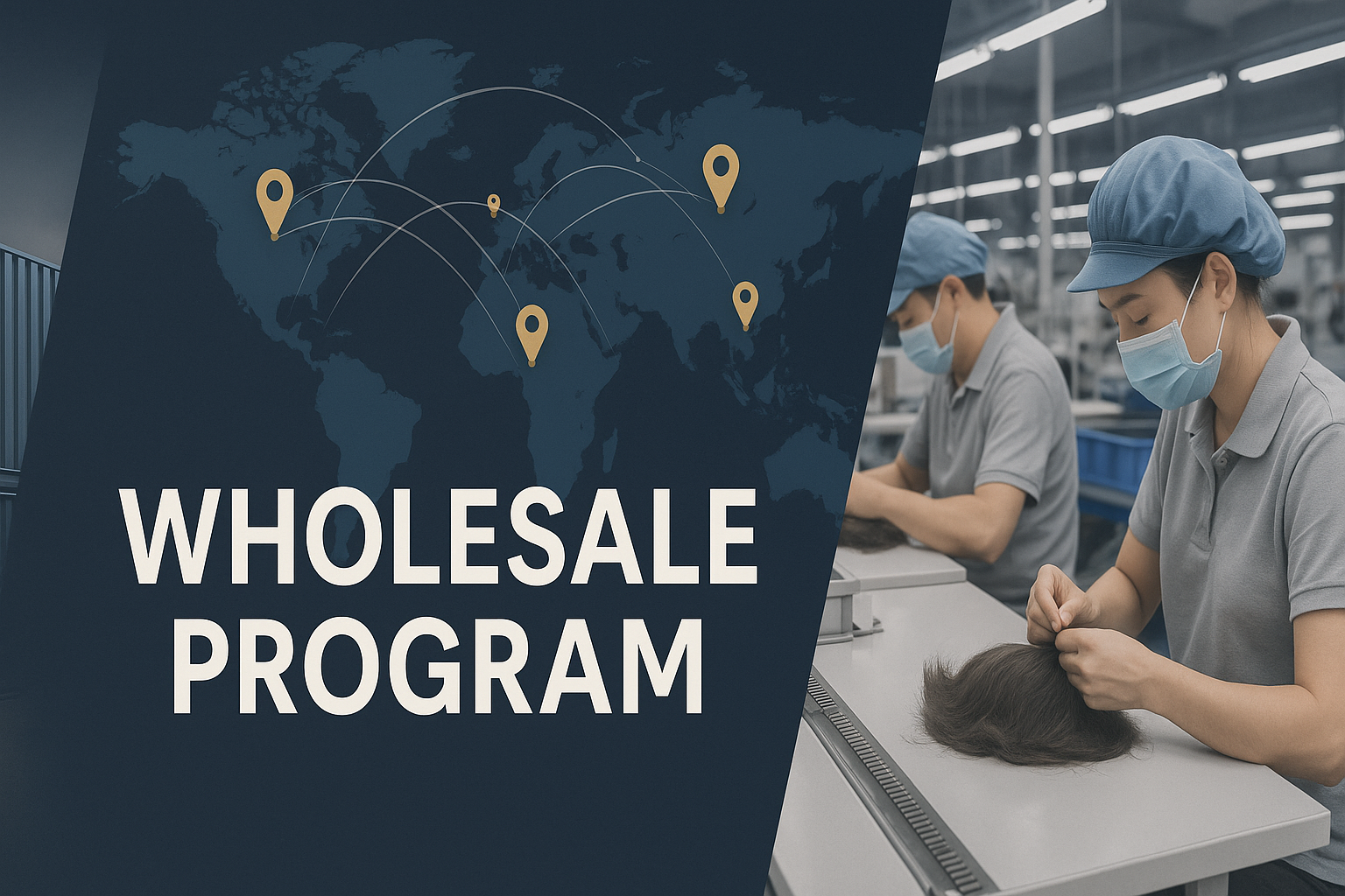 Wholesale Program banner → 展示批量发货、全球地图、工厂生产场景。