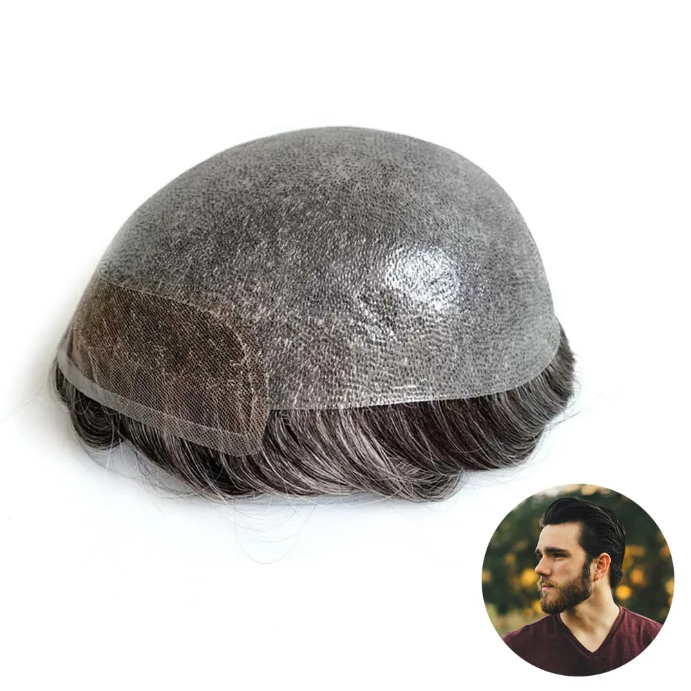 getmehair men hair system with thin skin base and bleached French lace front