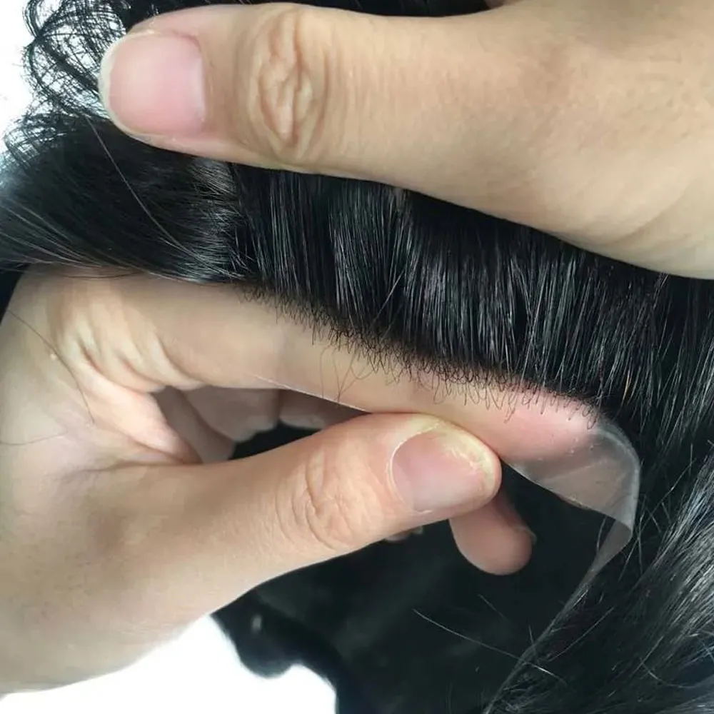 Natural front hairline on getmehair 0.08mm durable thin skin Indian human hair system
