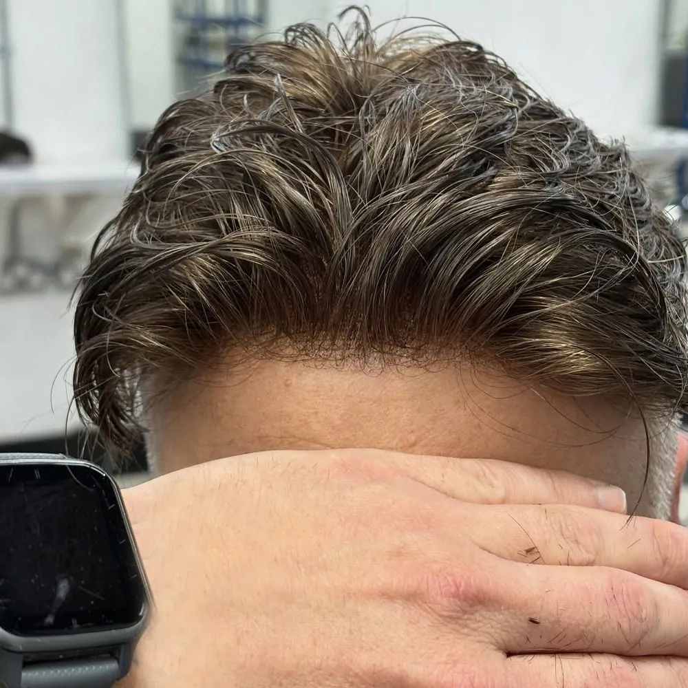 Close up of bleached knots on soft French lace front hairline for getmehair Indian hair system