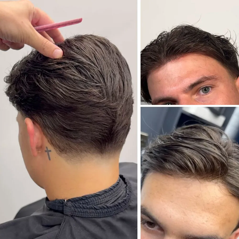 Men styling freestyle hair with getmehair thin skin v loop toupee