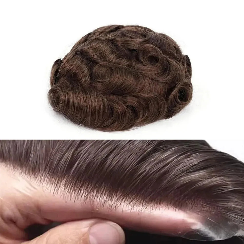 Men styling getmehair 30mm natural wave 100% human hair toupee with exposed hairline