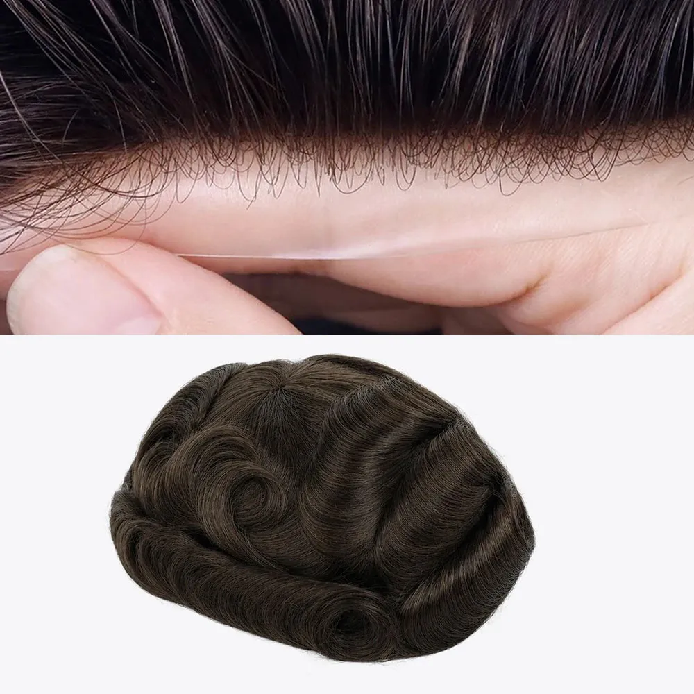 Natural V-loop knotless front hairline close up on getmehair Indian hair thin skin toupee