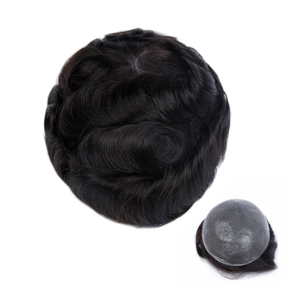 Model showing slick back hairstyle with getmehair thin skin mens hair system