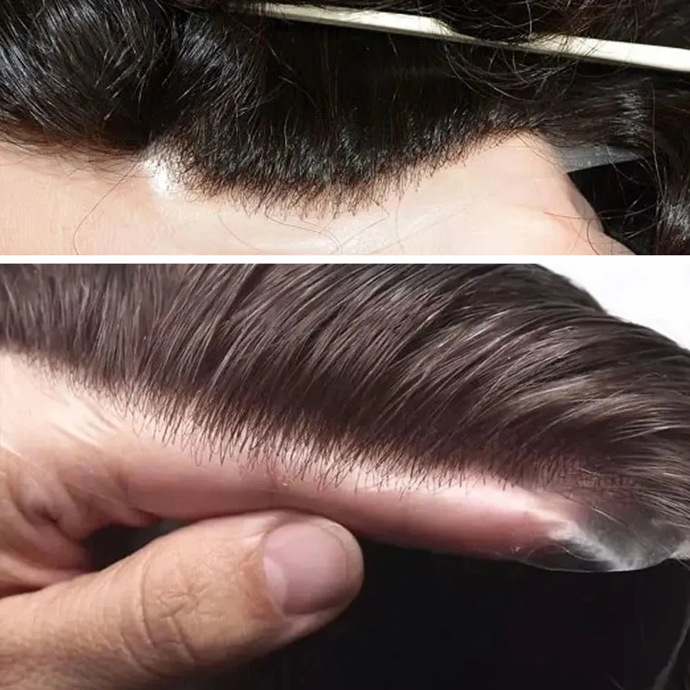 Seamless knotless V-loop front hairline on getmehair thin skin mens hair system
