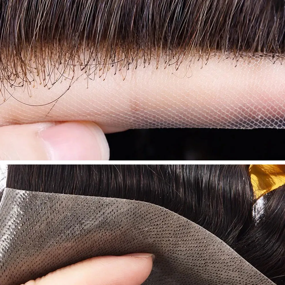 Natural look of GETMEHAIR men's hair replacement system styled back for formal and casual occasions